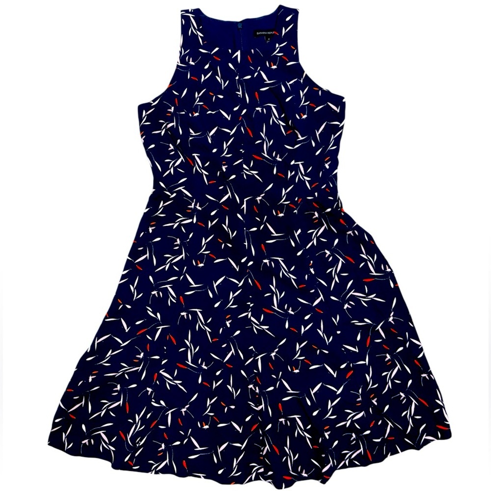 Banana Republic Multi-Color Navy Blue Career Fit And Flare A-line Dress Size 4‎